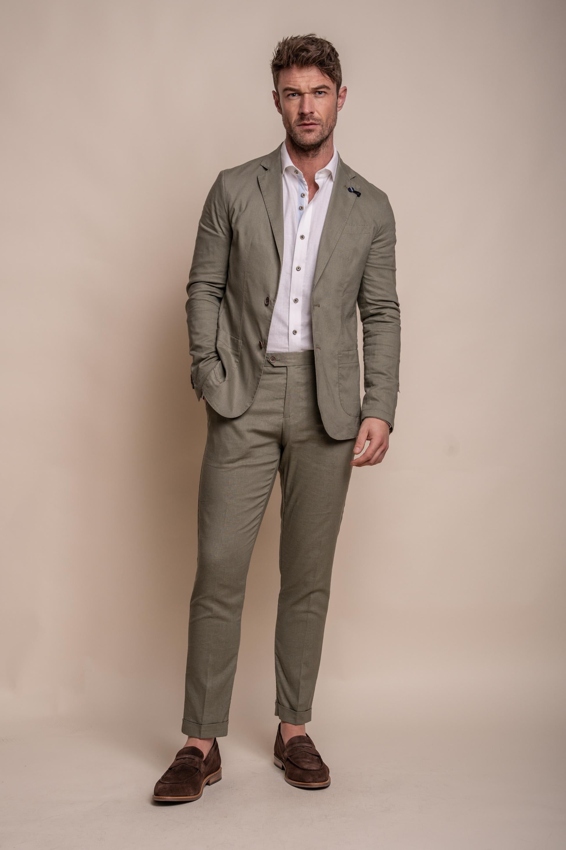 Men's Slim Fit Linen Suit Jacket - ALVARI - Sage Green