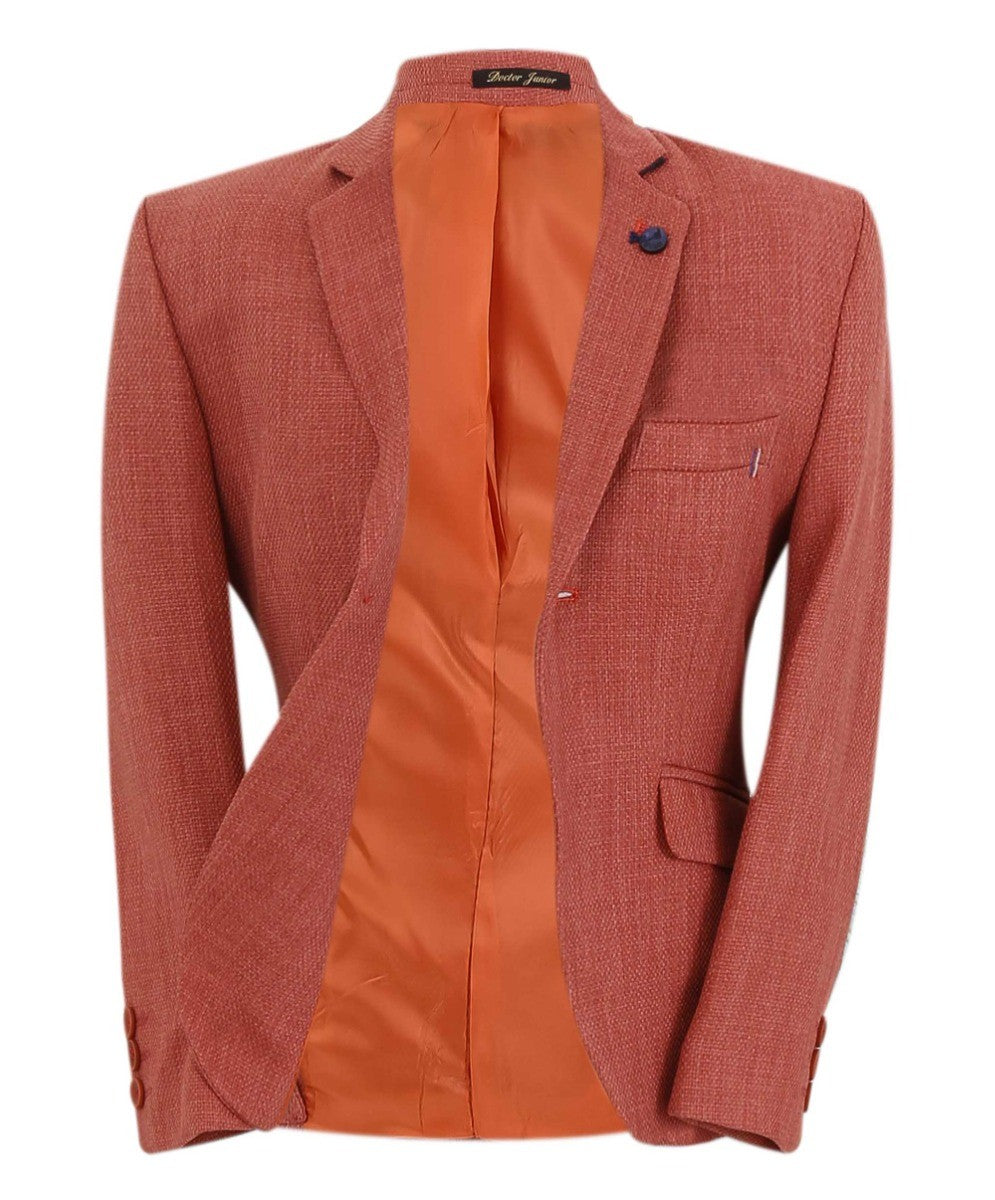 Boys Single Breasted Textured Slim Fit Blazer - VARDY - Brick