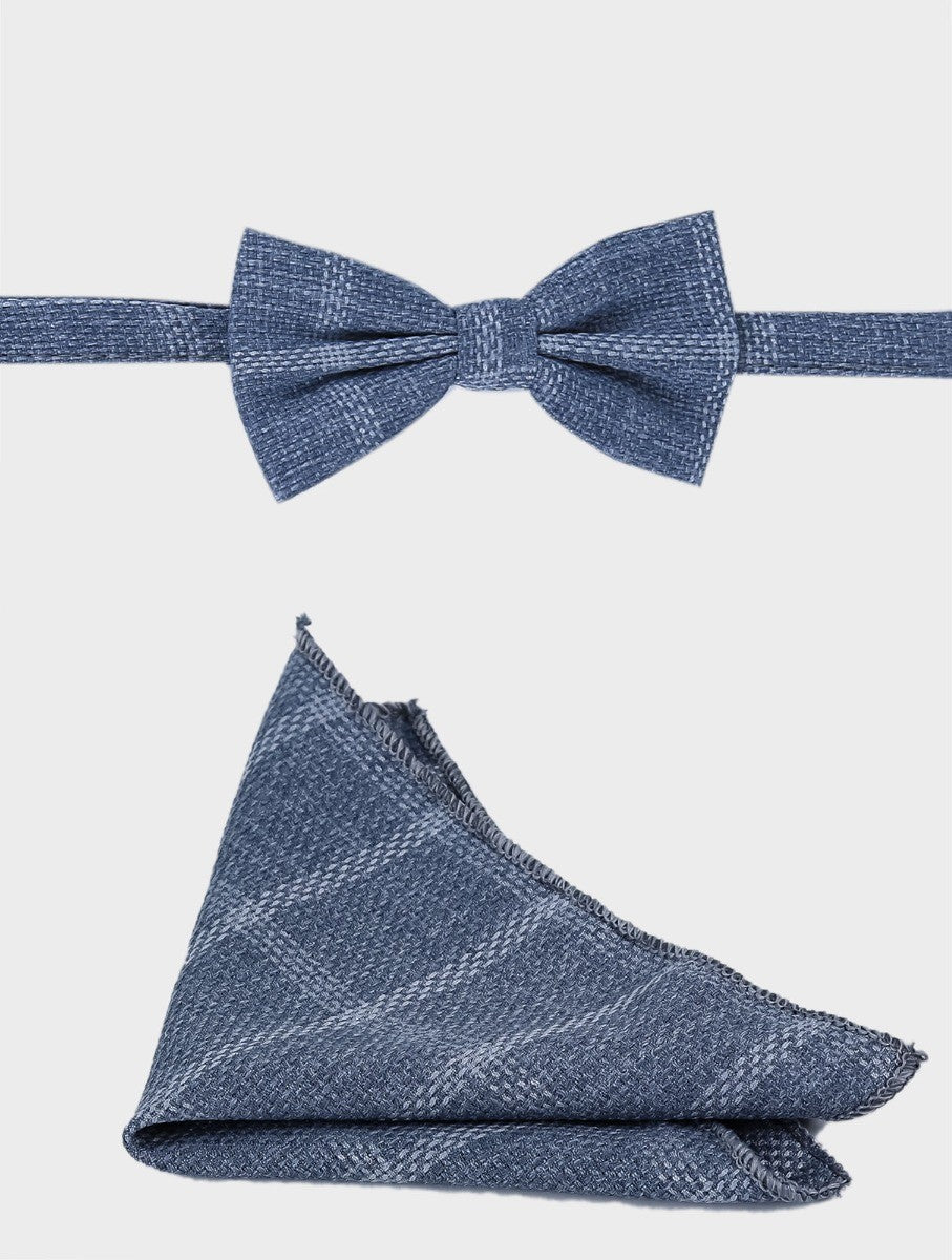 Boys Tweed Windowpane Check Cotton Waistcoat - Blue - Grey