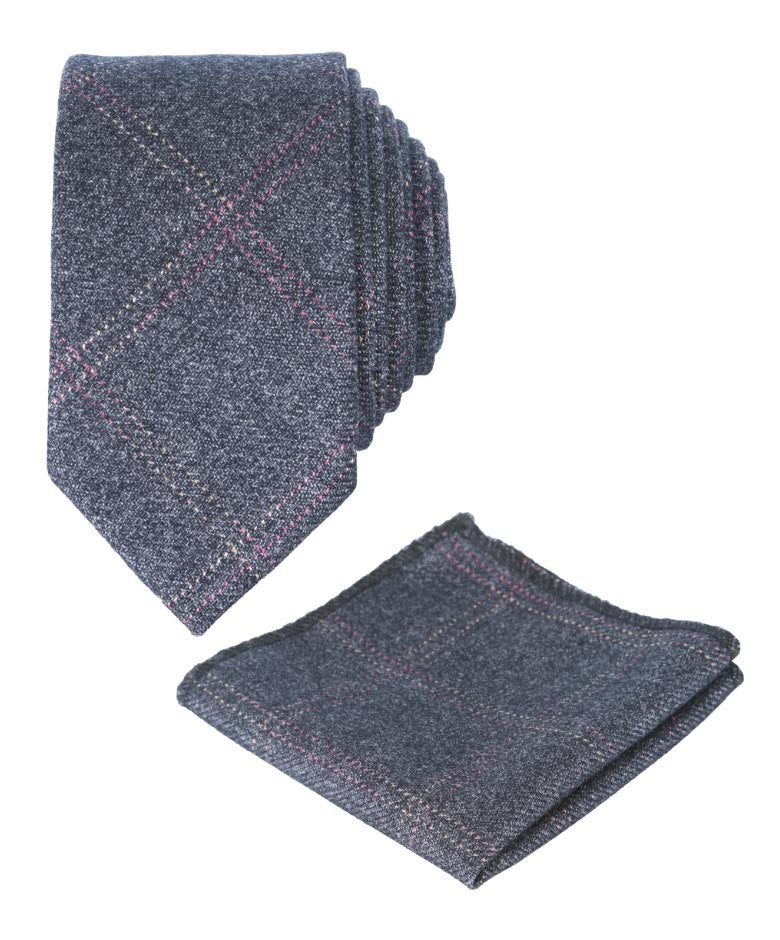 Boys & Men's Tweed Check Slim Tie Set - Charcoal Grey