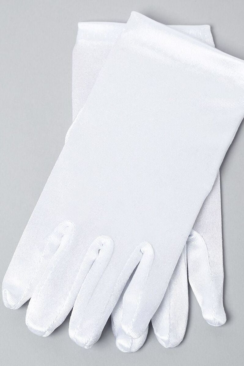 Girls White Plain Satin Gloves - ALICE - White