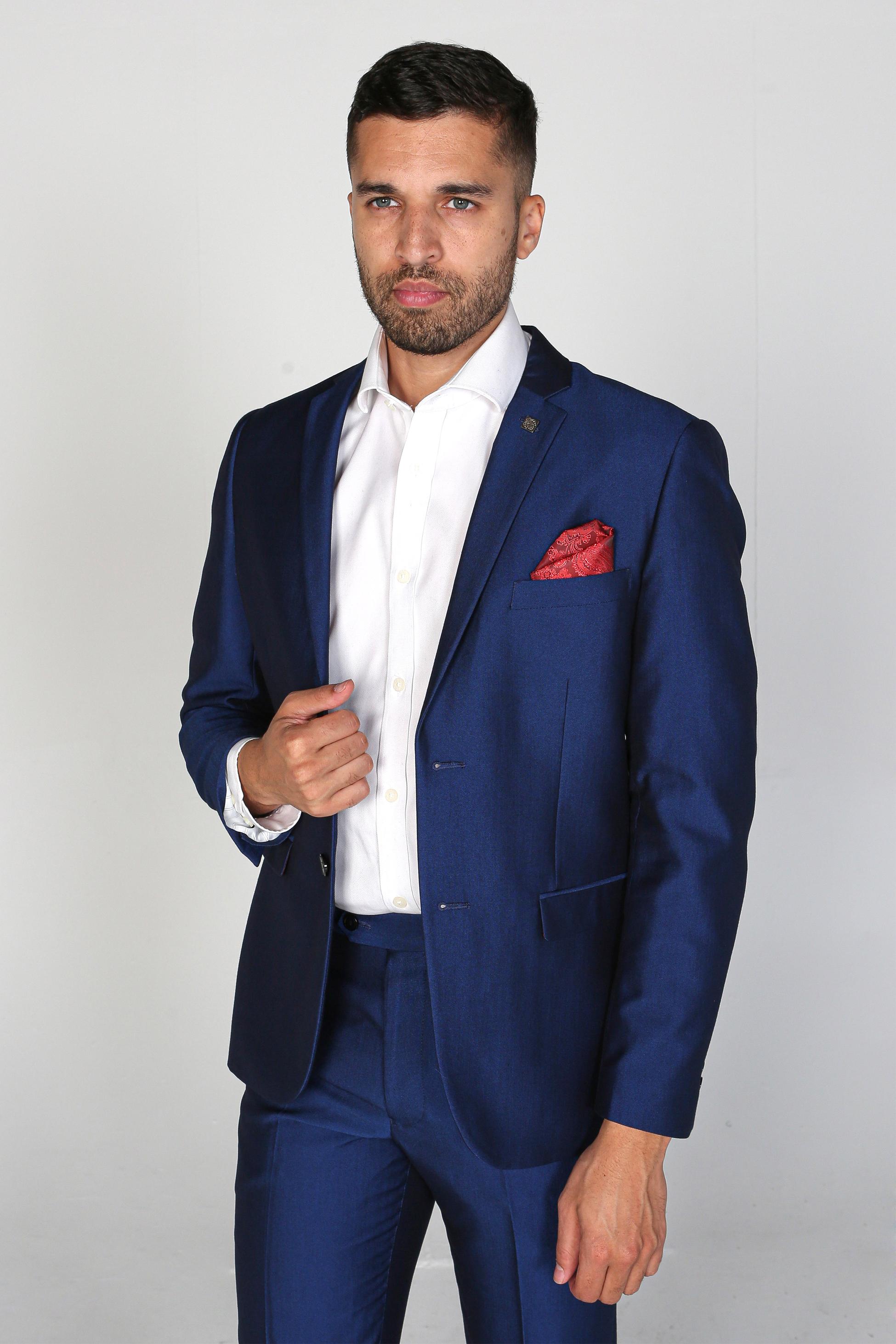 Men's Sheen Effect Navy Suit Jacket - KINGSLEY - Navy Blue