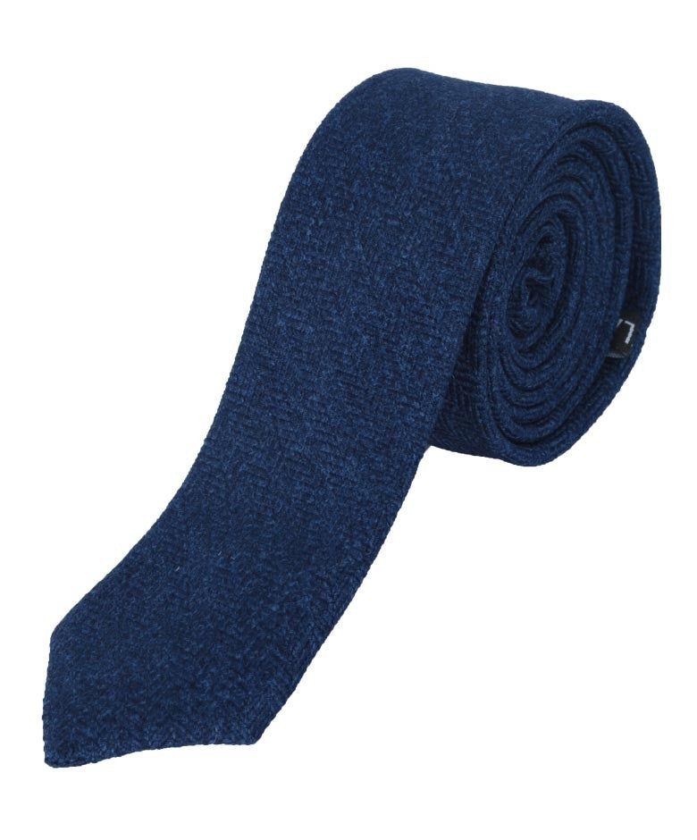 Boys & Men's Herringbone Tweed Tie & Pocket Square Set - Blue