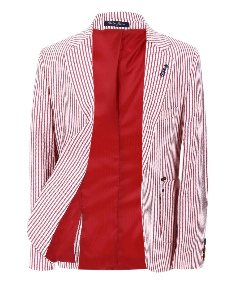 Boys Slim Fit Pinstripe Boating Blazer - Red