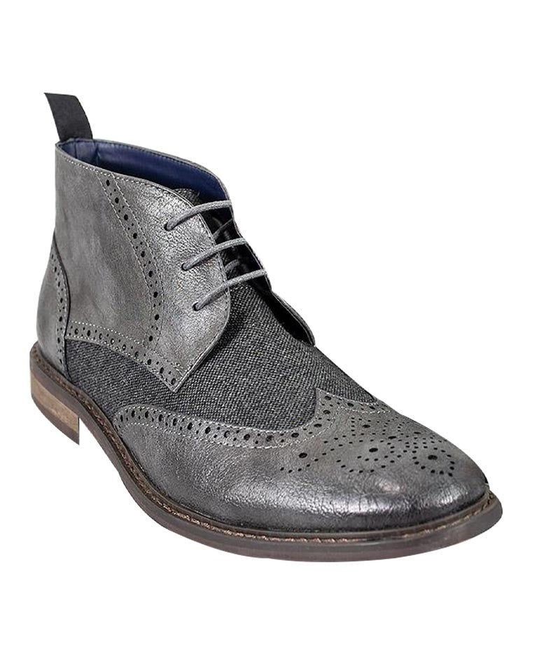 Men's Tweed Brogue Ankle Boots - CURTIS - Grey