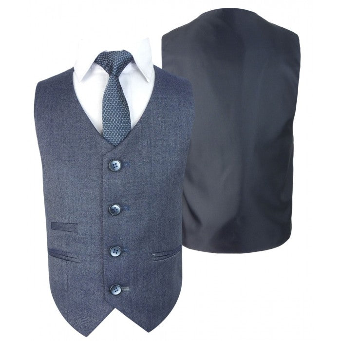 Boys Denim Look Slim Fit Formal Suit - STEELE Blue - Steel Blue