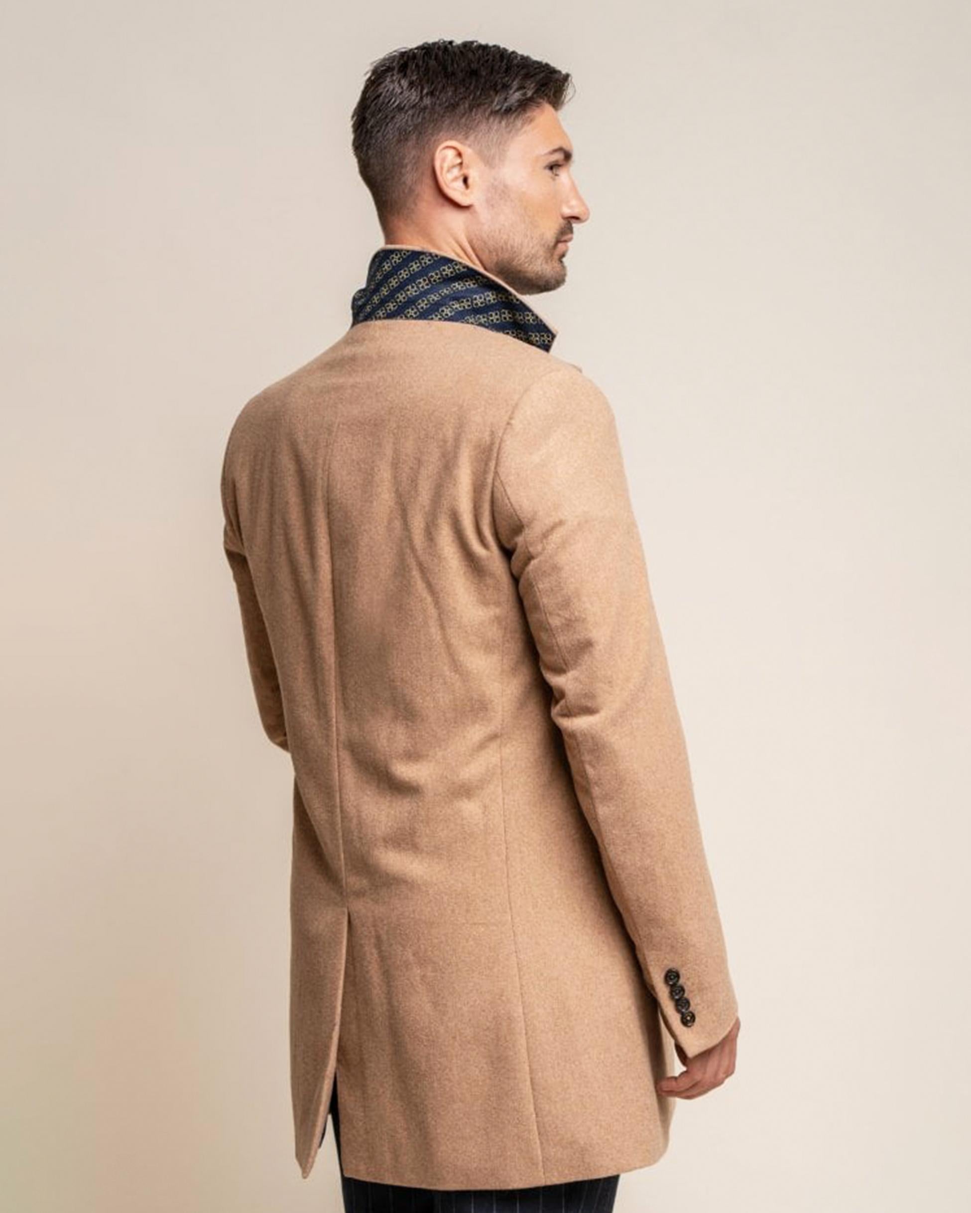 Men's Wool Midi Coat - ROMAN - Camel Brown