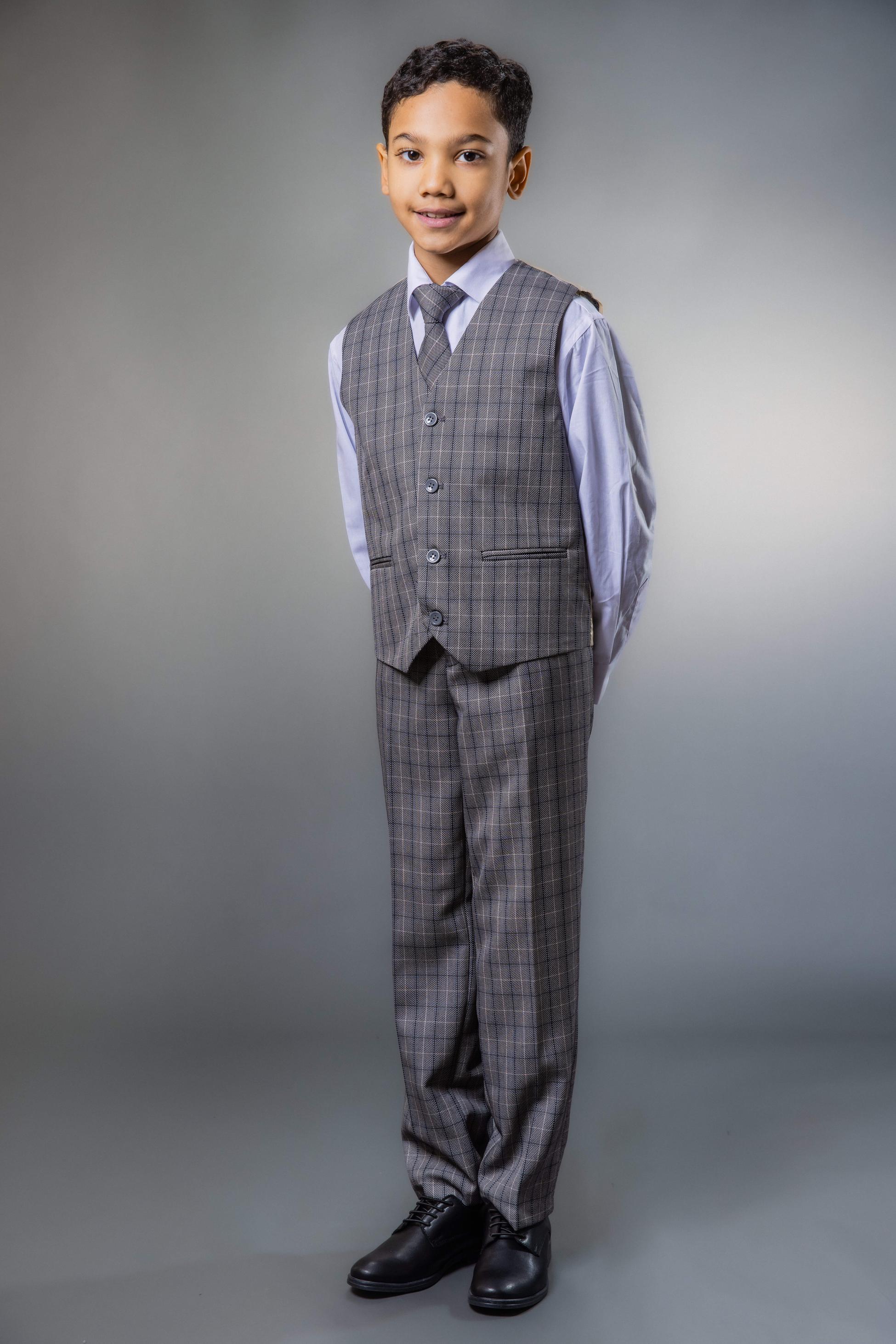 Boys Tweed Check Tailored Fit Suit - Grey