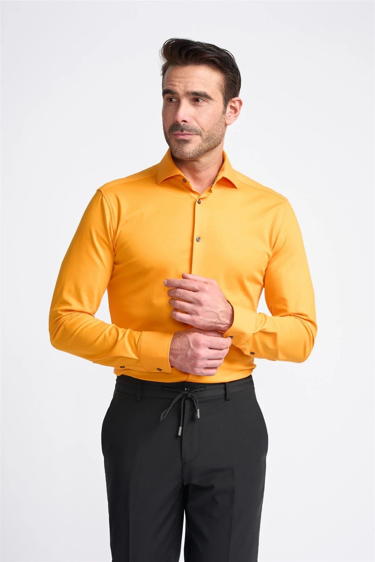 Men's Cotton Slim Fit Long Sleeve Shirt - ASHLEY - Flame Orange