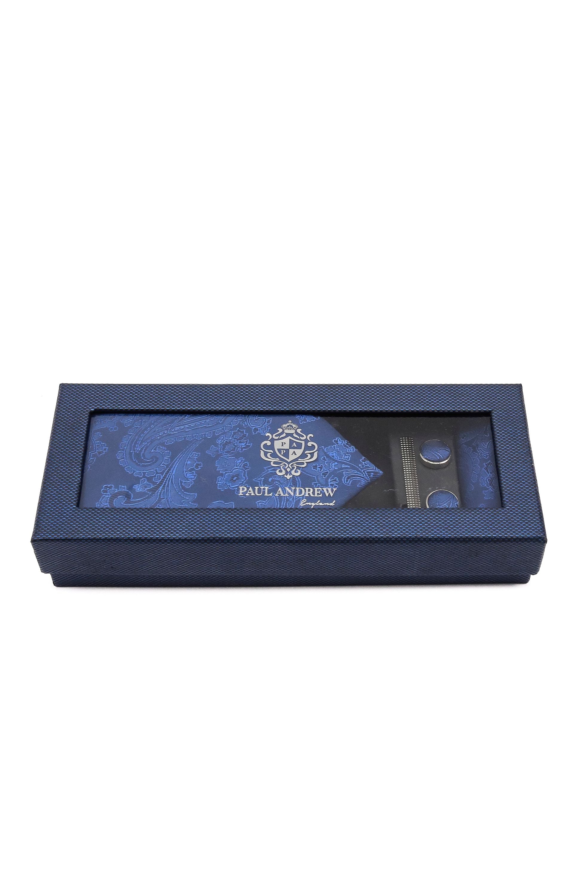 Men's Paisley Tie Cufflink Set - Blue