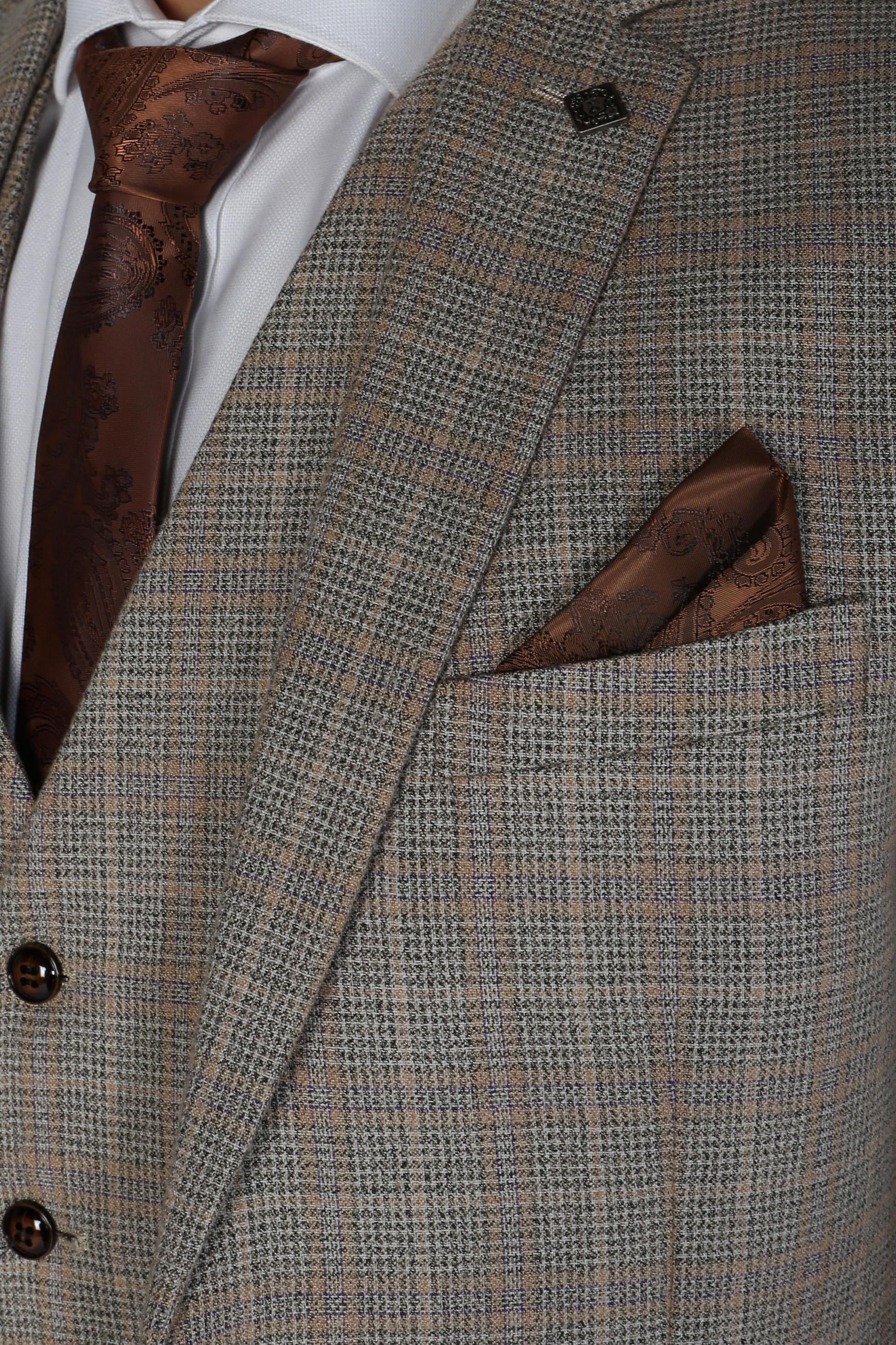 Men's Houndstooth Tweed Check Suit Jacket - HOLLAND - Beige