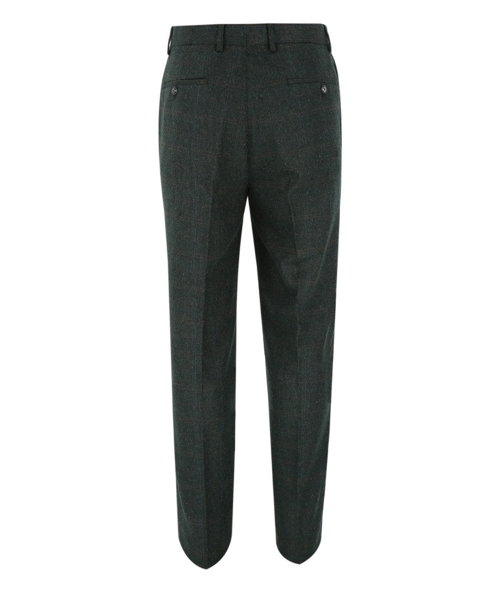 Men's Tweed Check Tailored Fit Trousers - JOSHUA Green - Green