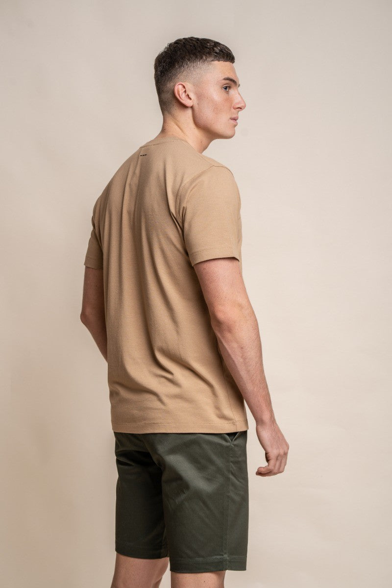 Men's Crew Neck Cotton T-Shirt - BOGART - Sand Beige