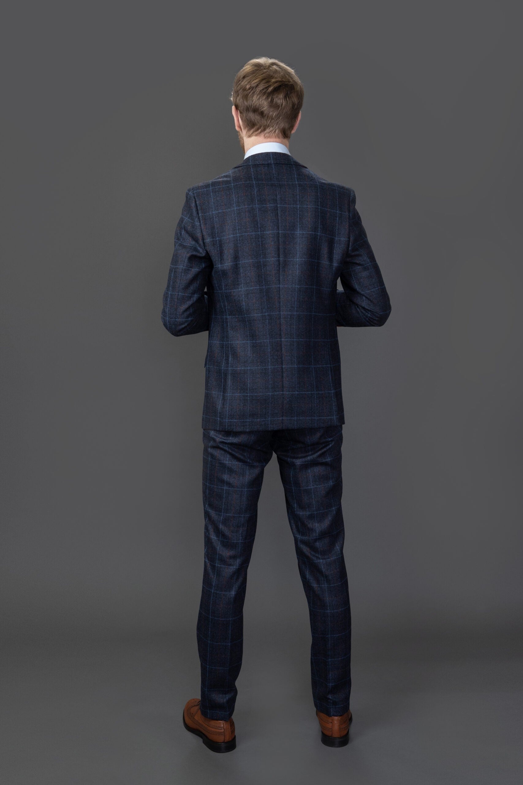 Men's Tailored Fit Retro Check Suit - ANTHONY NAVY - Navy Blue