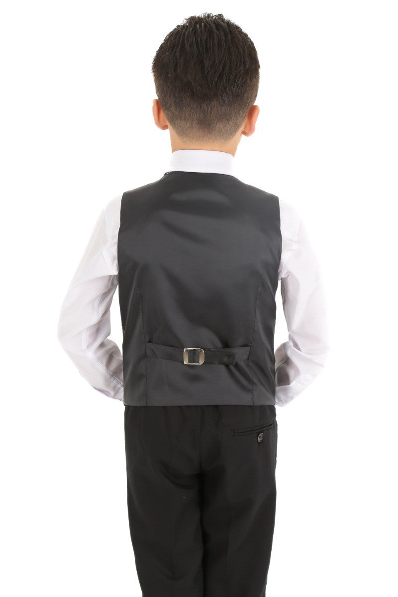 Boys Slim Fit Herringbone 8 Piece Suit Set - KING - Black