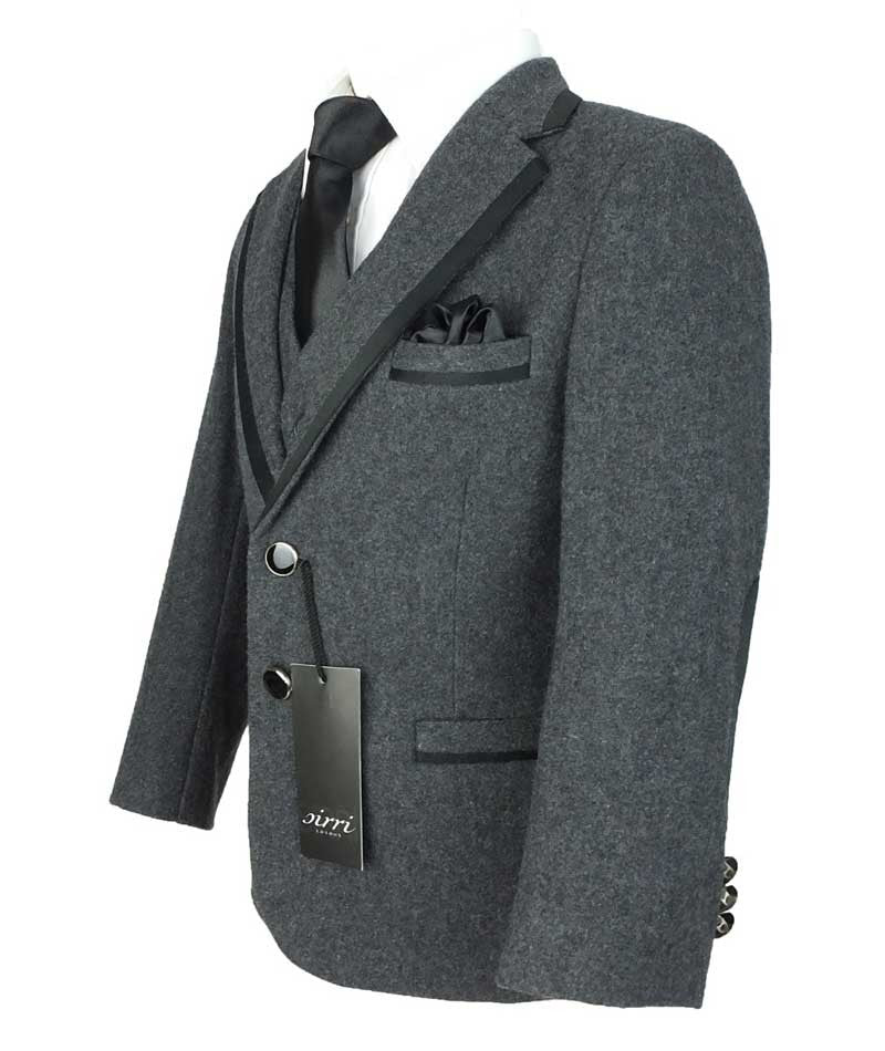 Boys Wool Effect Tweed Suit - Charcoal Grey