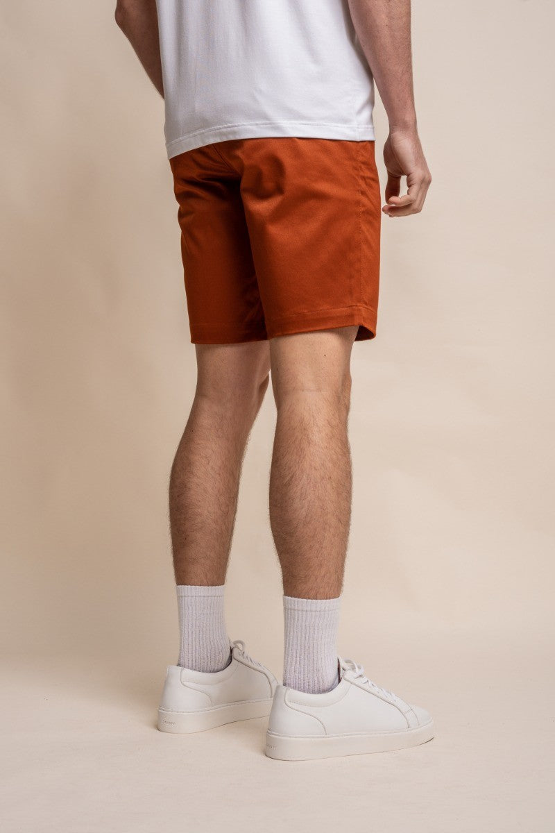 Men's Cotton Casual Slim Fit Chino Shorts - DAKOTA - Rust Brick