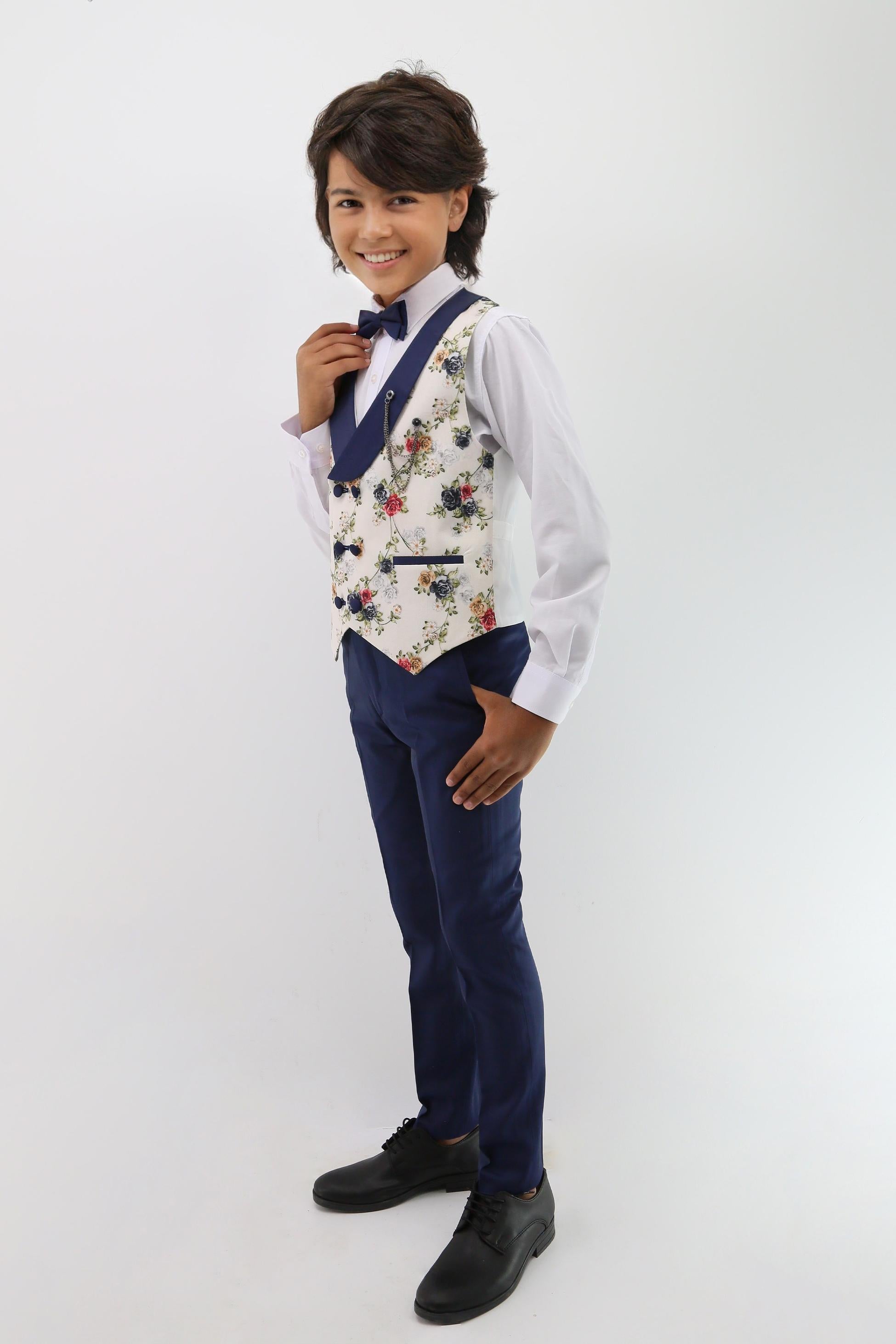 Baby & Boys Double Breasted Floral Waistcoat Suit Set - Multicolour