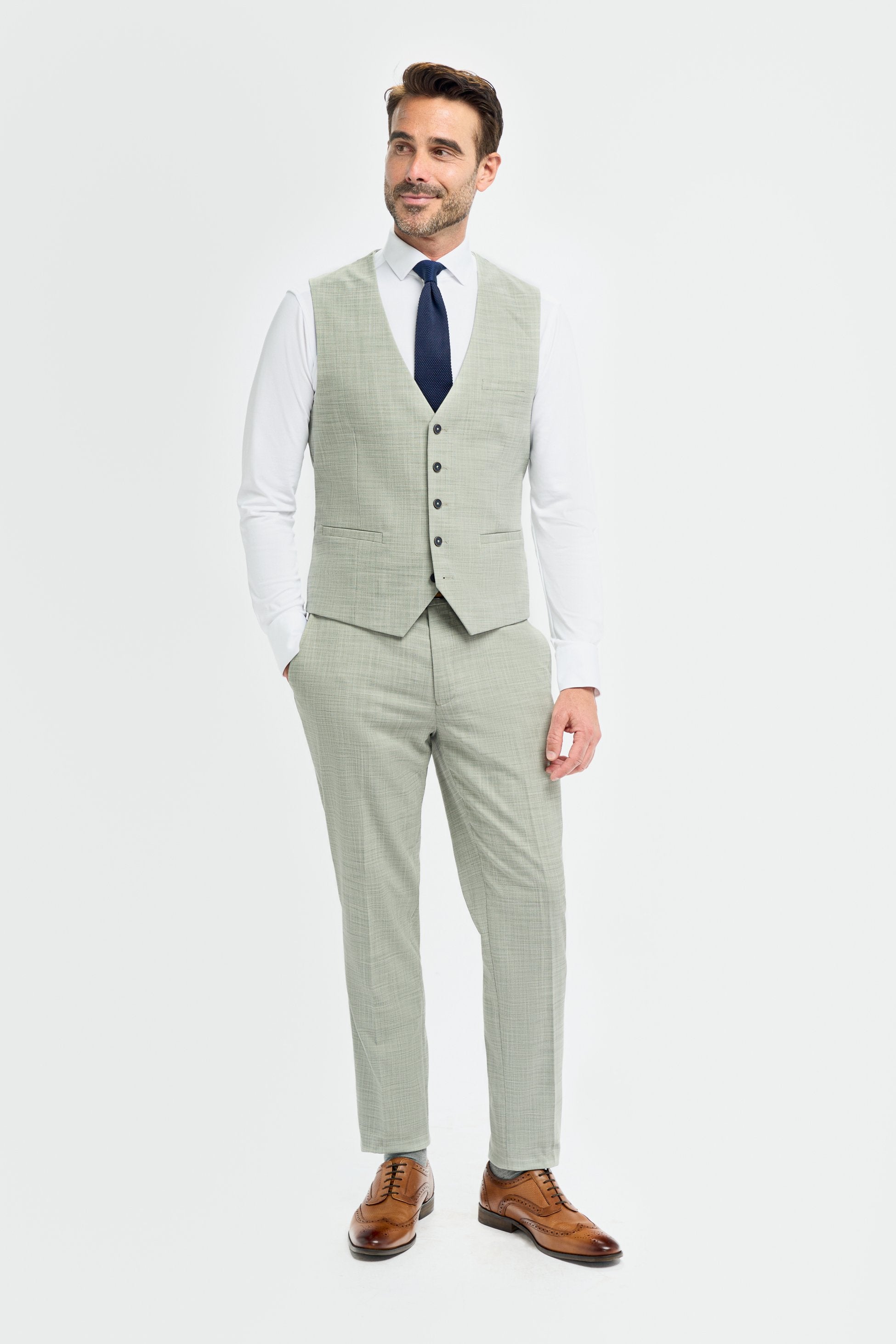 Men’s Sage Green Textured Waistcoat - Camden - Sage Green