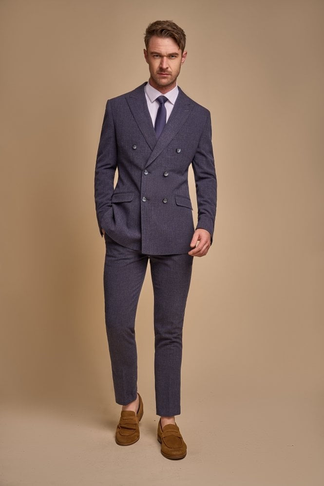 Men's Double Breasted Slim Fit Suit - TOKYO - Navy Blue