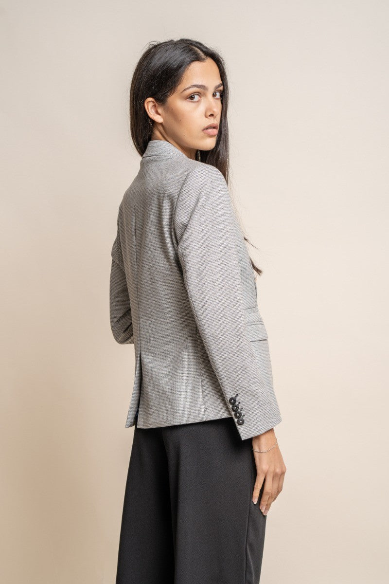 Women's Houndstooth Check Slim Fit Blazer - KYOTO Grey - Grey