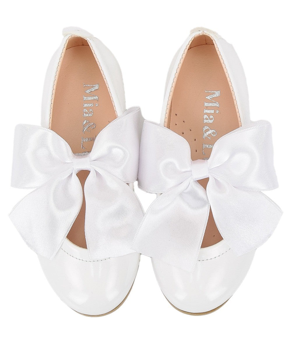 Girls White Flat Patent Mary Jane Shoes - ELENA - White