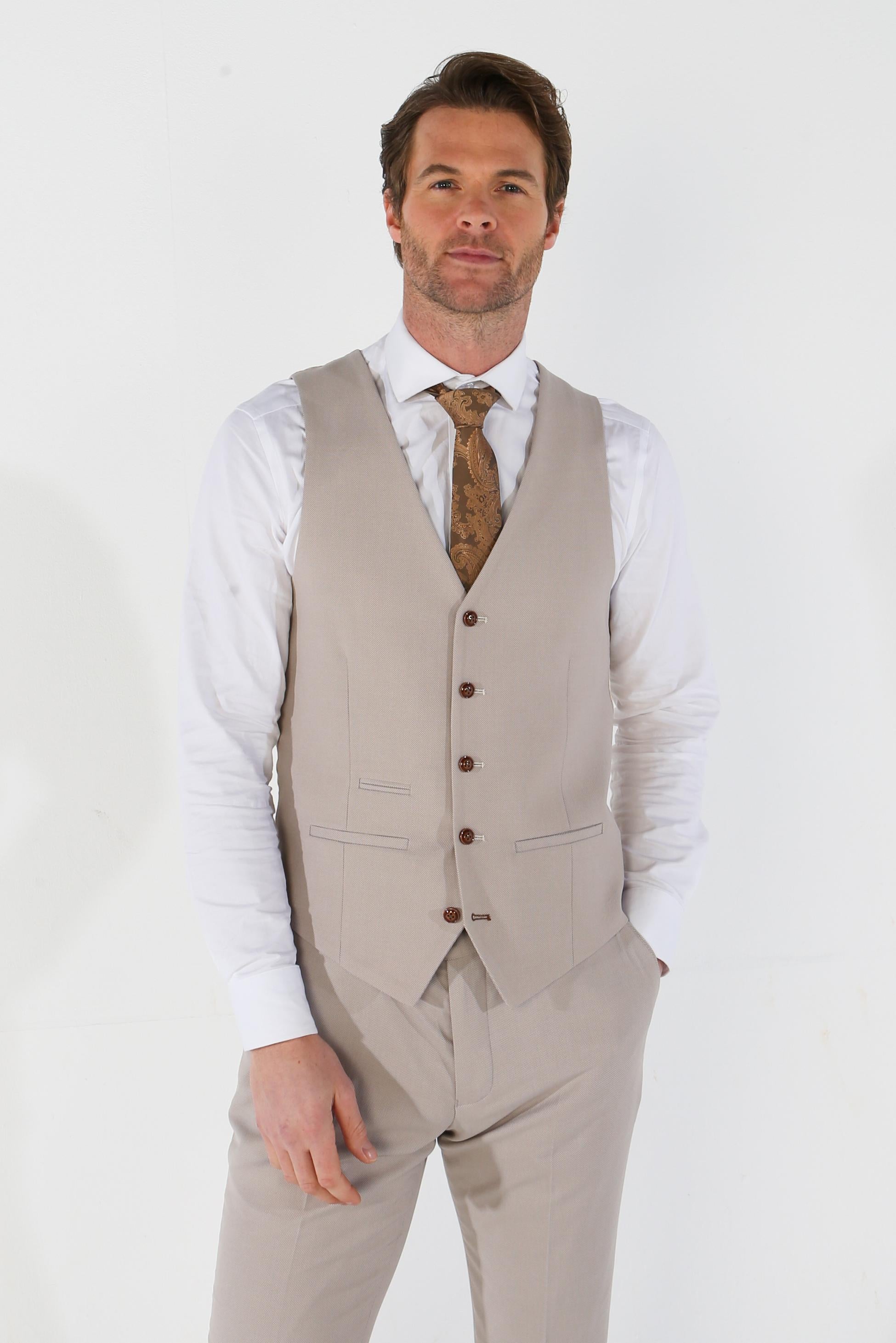 Men's Tailored Fit Single breasted Waistcoat - MAYFAIR - Stone