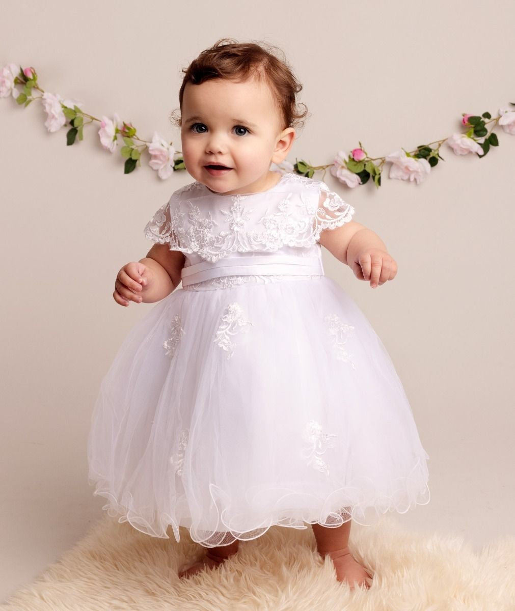 Baby Girls Christening Lace Cape Dress - FAY - White