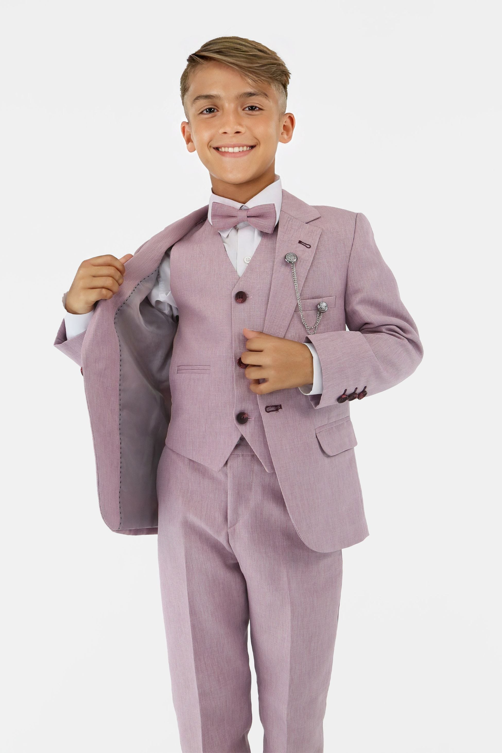 Boys Slim Fit Textured 8-Piece Formal Suit Set - Lilac lINNING Picture