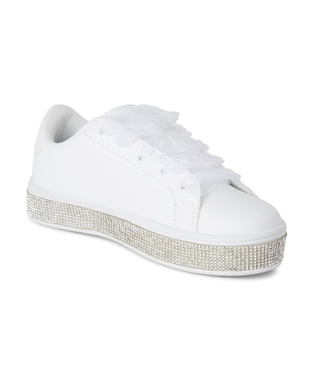 Girls White Rhinestones Platform Sneakers – WITNEY - White