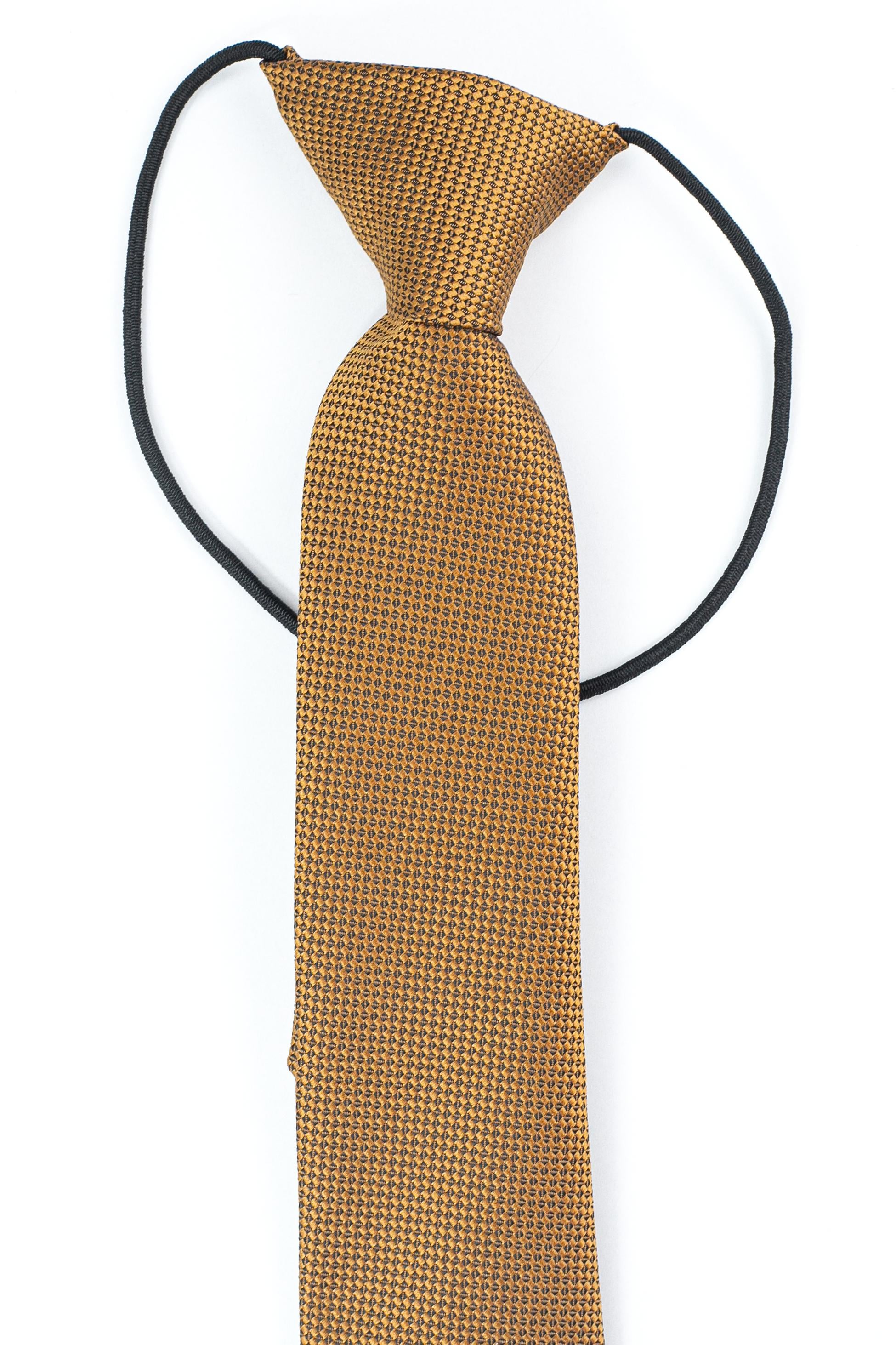 Boys’ Jacquard Tie & Hanky Set with Elastic Strap - Mustard