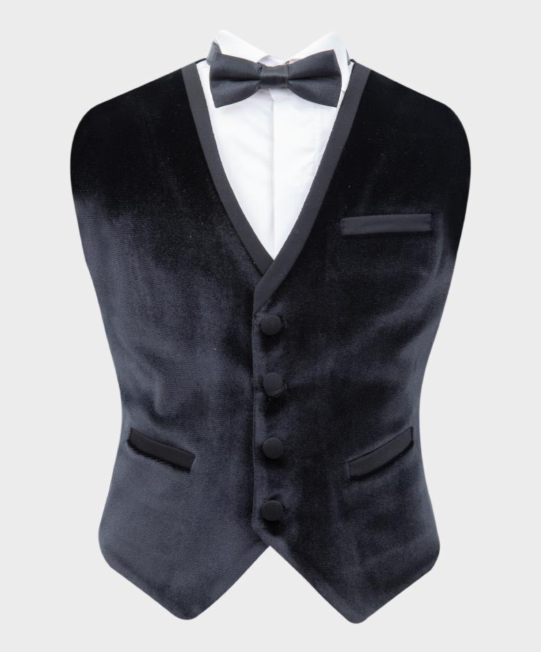 Boys Sheen Lapel Velvet Tuxedo Suit - Black