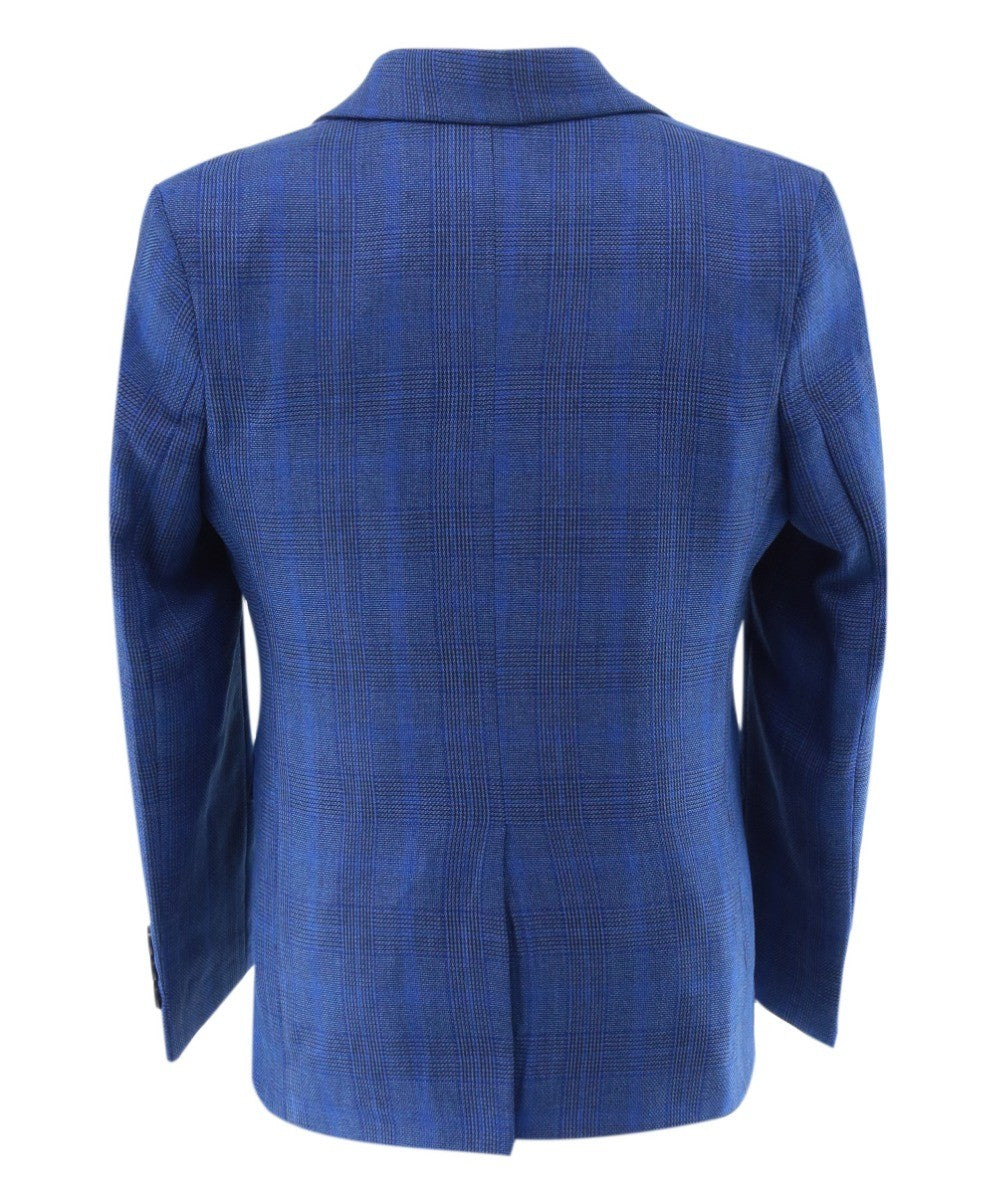 Boys Plaid Check Tailored Fit Blue Suit - LIONEL - Mid Blue