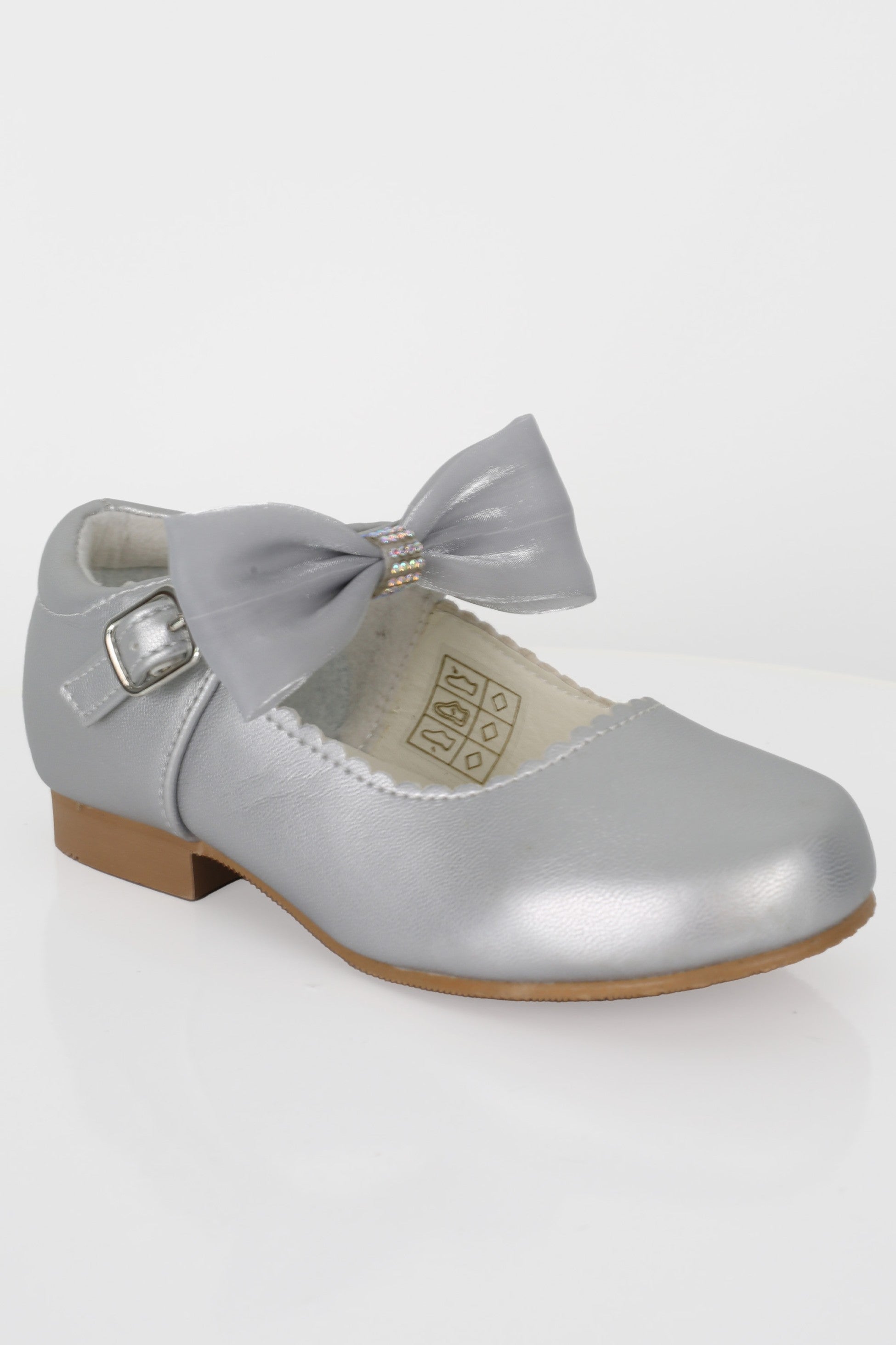 Girls Rhinestone Mary Jane Shoes with Bow – ZURI - Silver