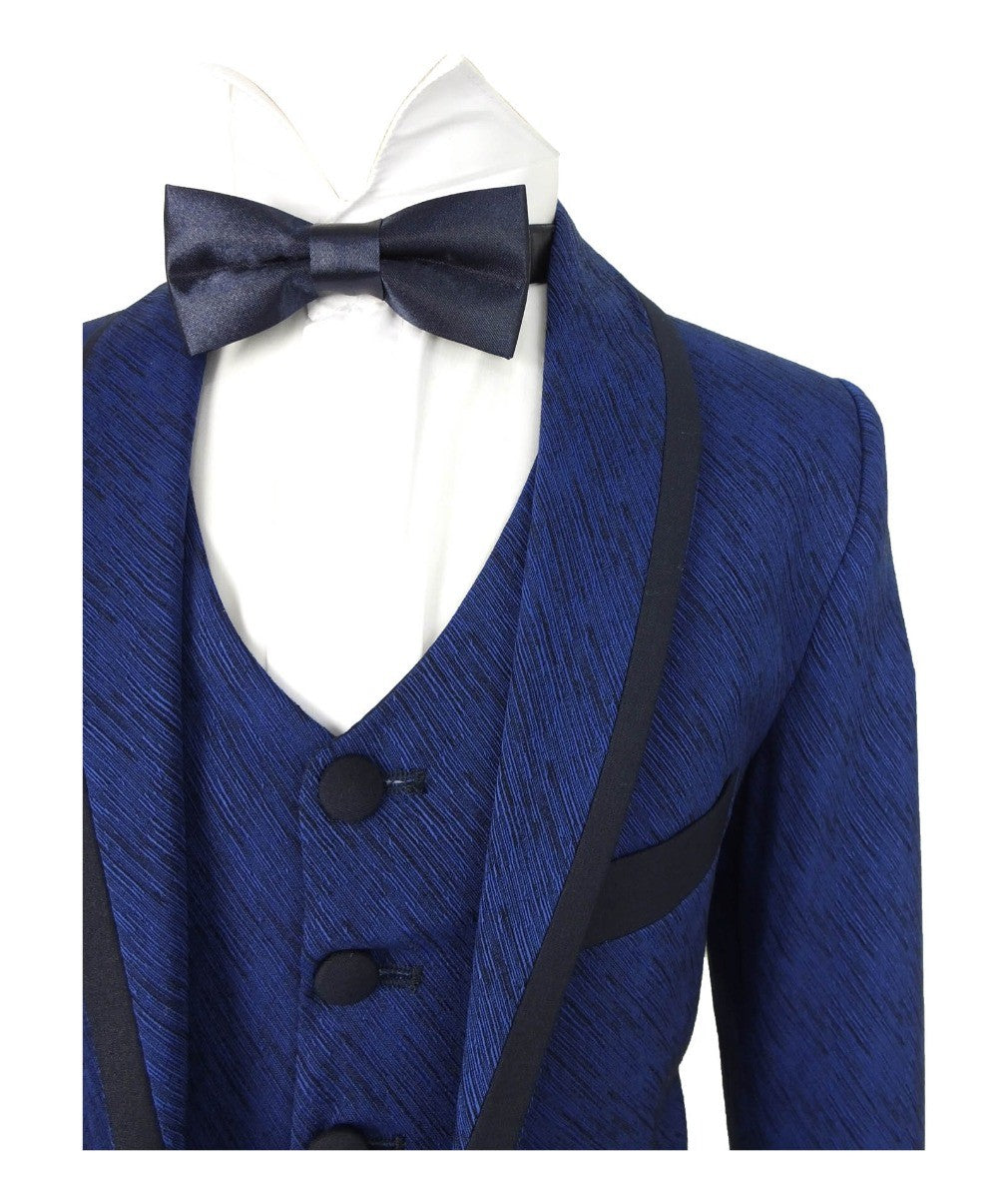 Boys Piping Textured Suit - MATTEO - Navy Blue