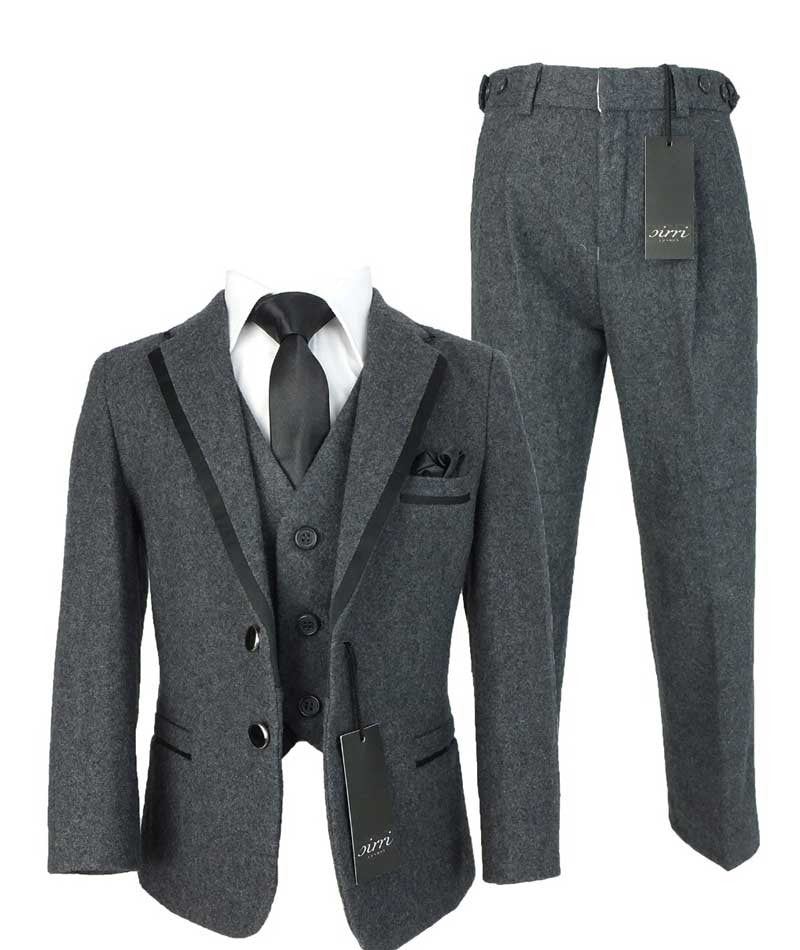 Boys Wool Effect Tweed Suit - Charcoal Grey