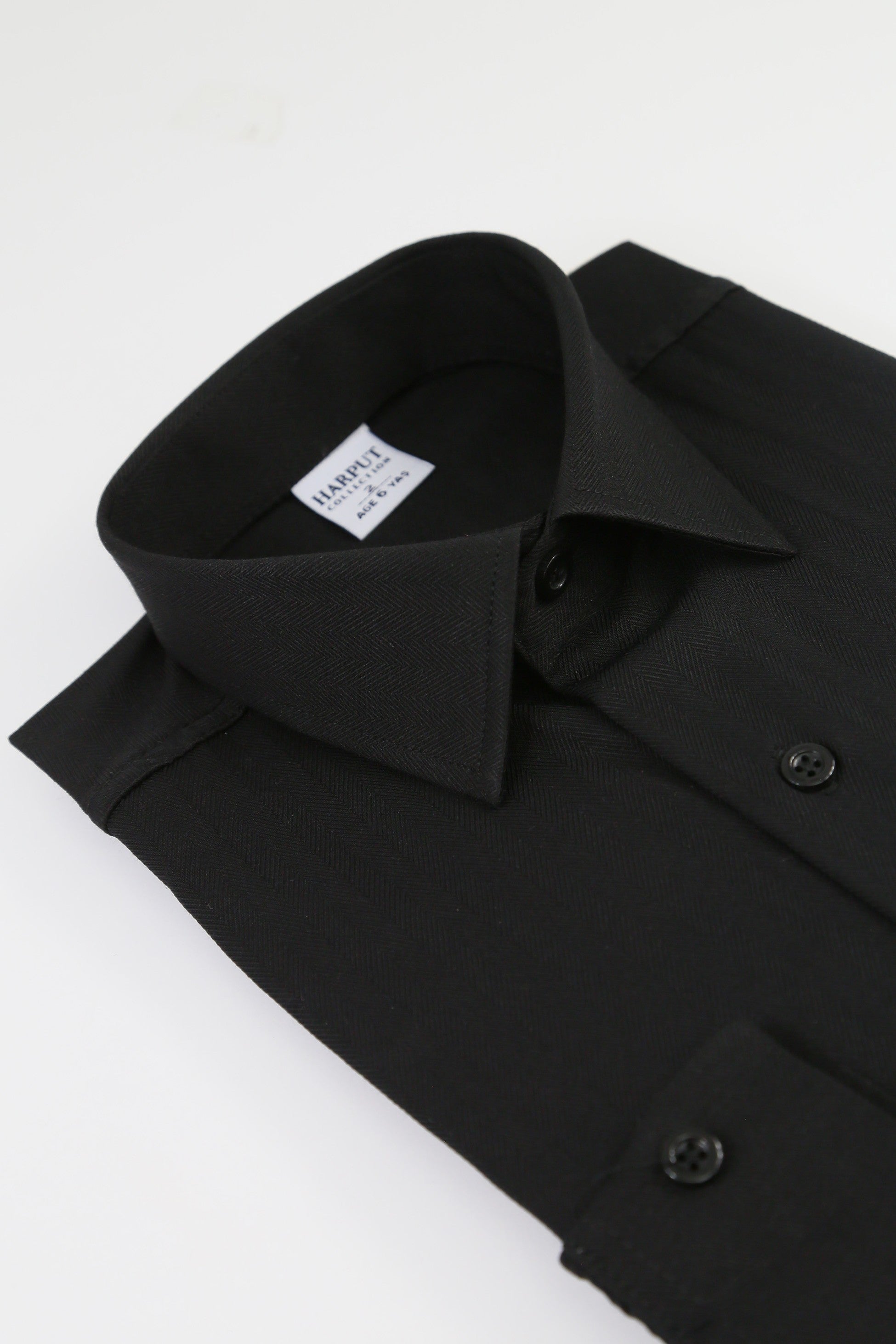 Boys Black Classic Herringbone Dress Shirt - HARPUT - Black