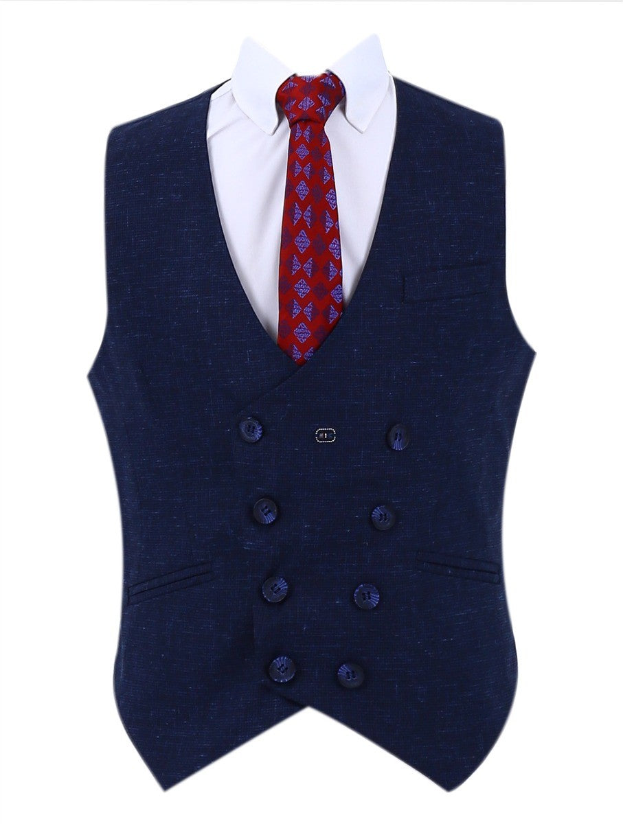 Boys Retro Check Slim Fit Formal Suit - Dark Blue