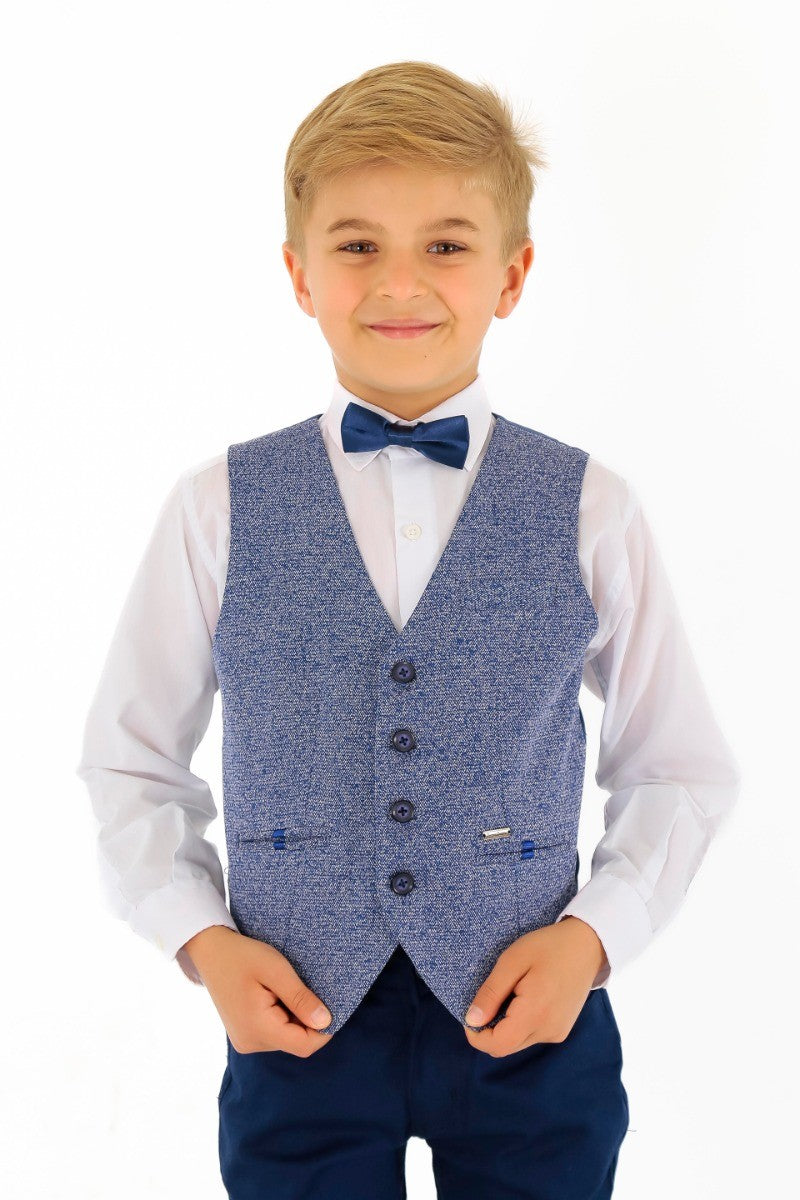 Boys Cotton Slim Fit Blazer and Waistcoat Set - Frank - Dark Blue