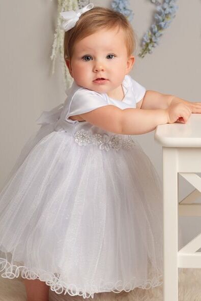 Baby Girls White Sparkling Christening Dress Set - L321 - White