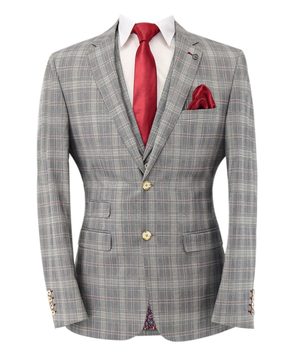 Men's Retro Check Slim Fit Suit Jacket - JULIAN Grey - Light Grey