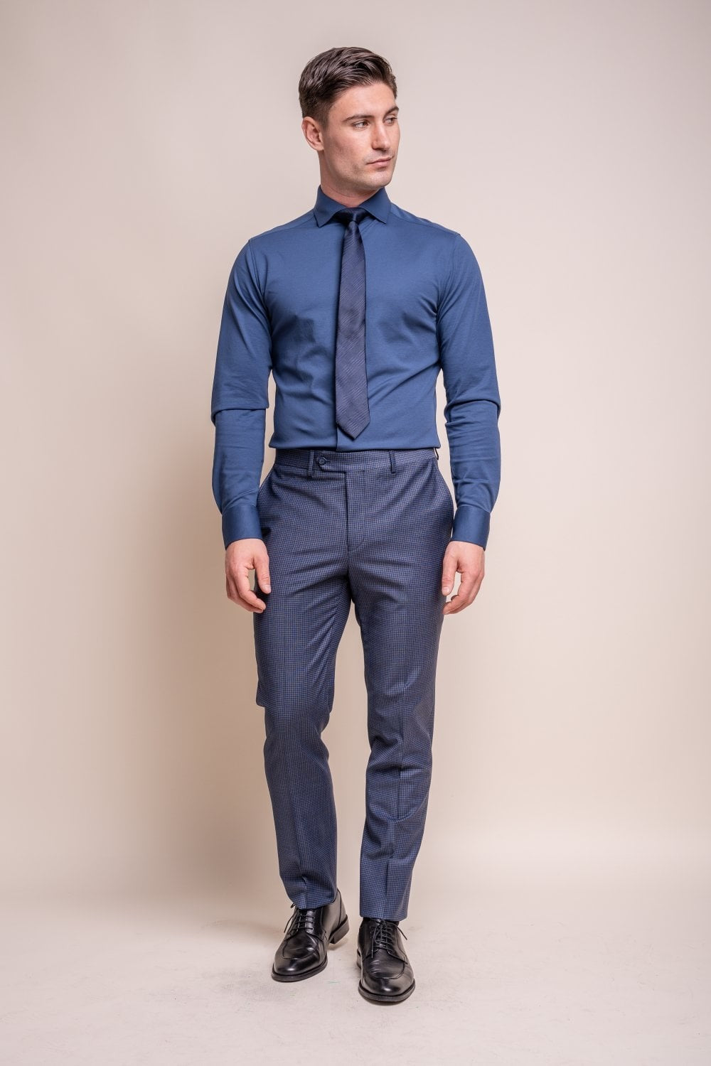 Men's Wool Blend Slim Fit Suit - BOND - Navy Check