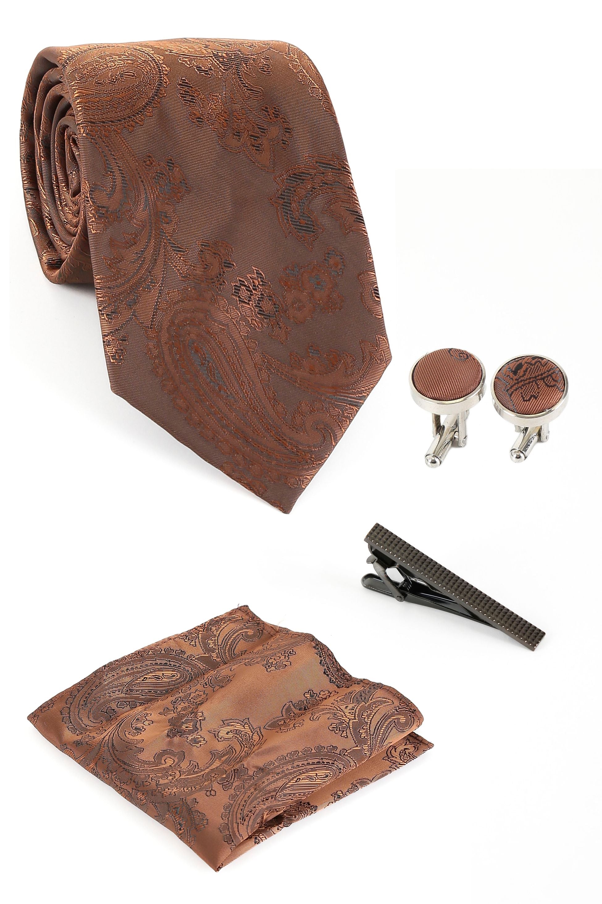 Men's Paisley Tie Cufflink Set - Brown