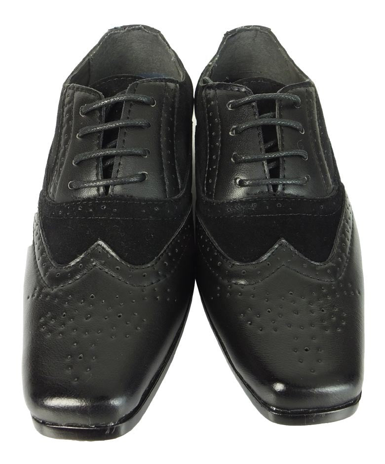 Boys Lace Up Oxford Wingtip Shoes - CHESTER Black - Black