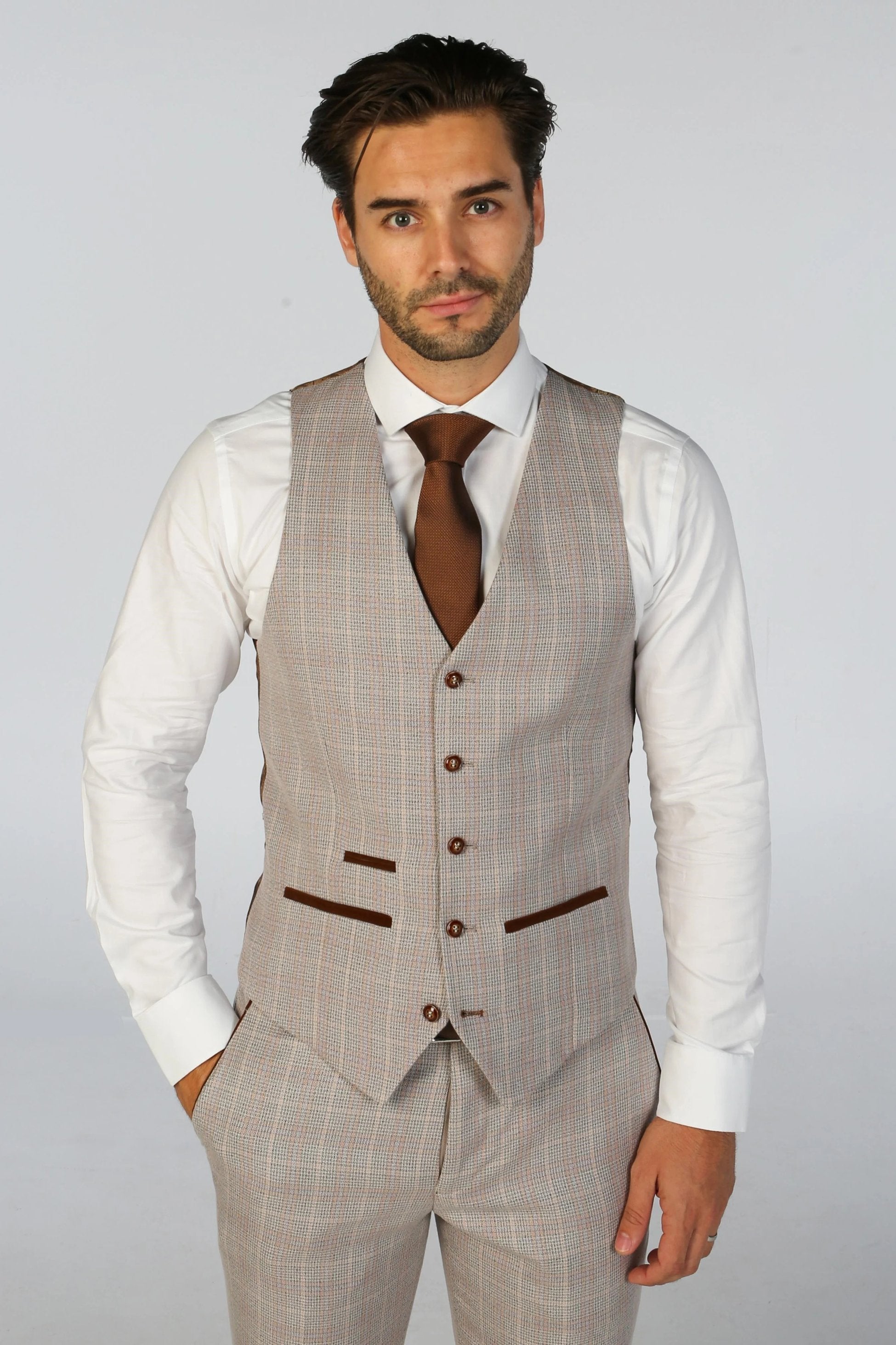 Men’s Tailored Fit Check Suit – LEO - Beige