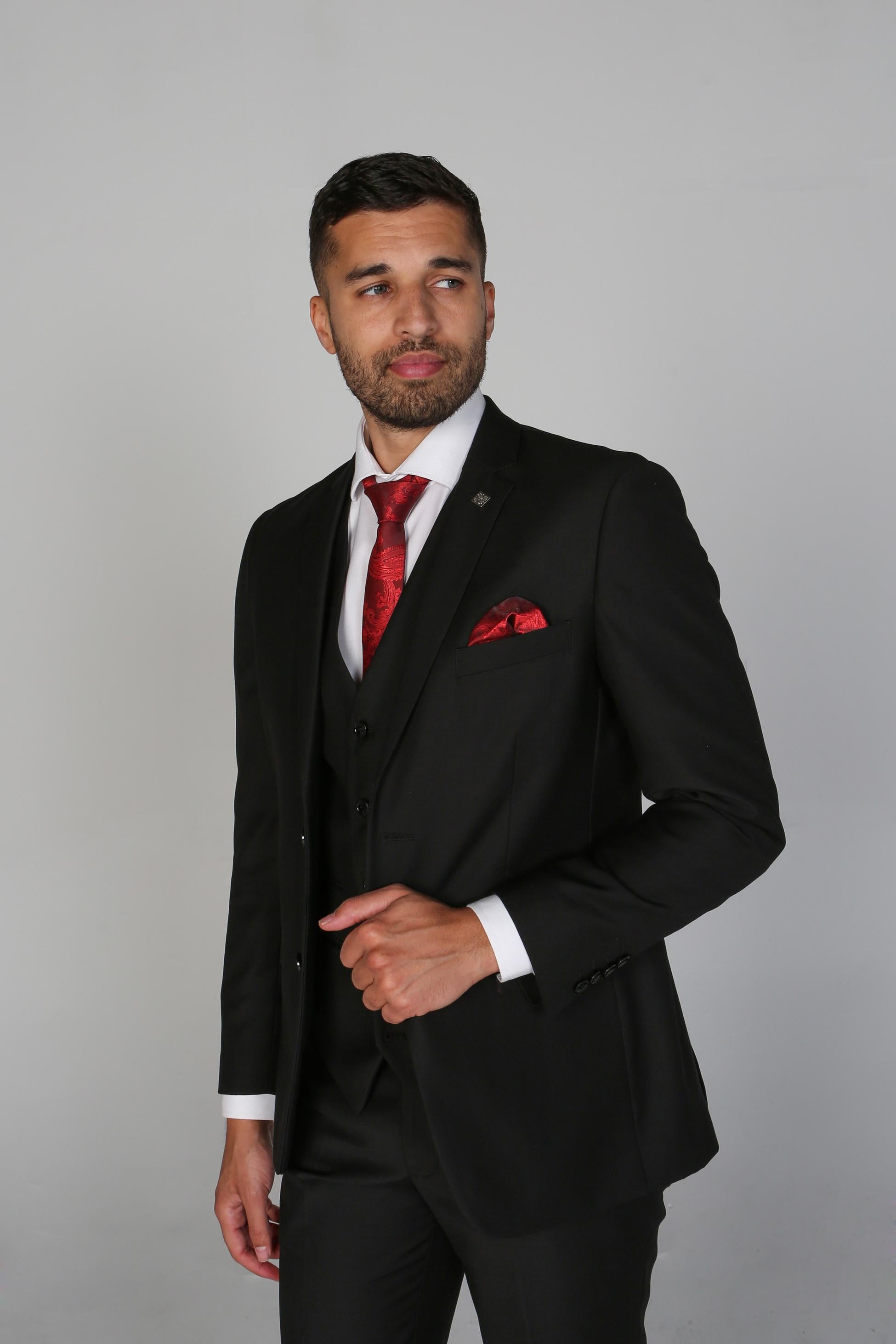 Men's Tailored Fit Black Suit - PARKER - Black