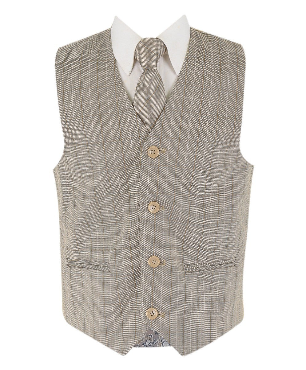 Boys Tweed Check Tailored Fit Suit - Beige and Brown