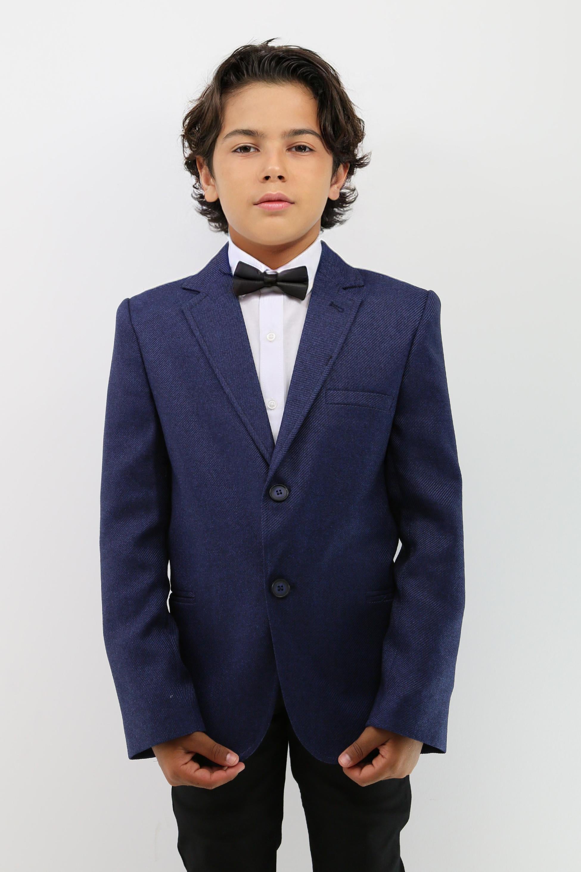 Boys Formal Textured Blazer Jacket - Navy Blue