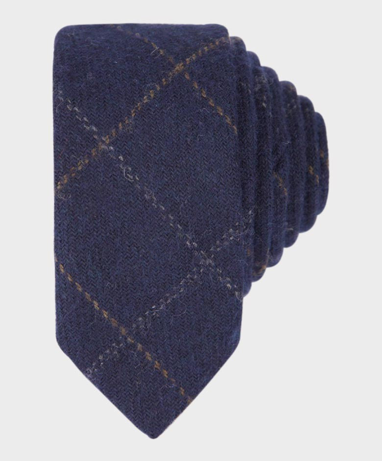 Boys Windowpane Tweed Navy Tie and Hanky Set - Navy Blue