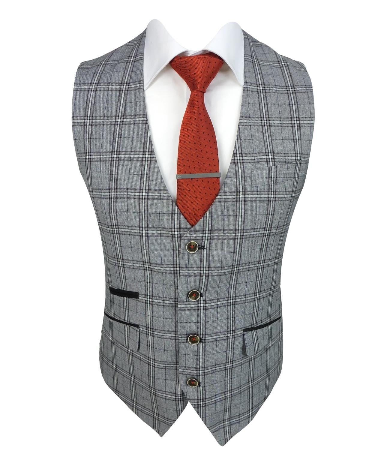 Men's Slim Fit Check 3PC Suit - MARCELLO - Grey